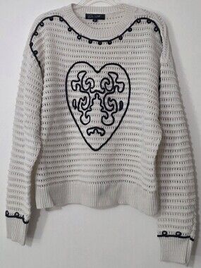 On 12th Open Knit Heart Wool Blend Sweater Coquette Whimsigoth Boho Medium